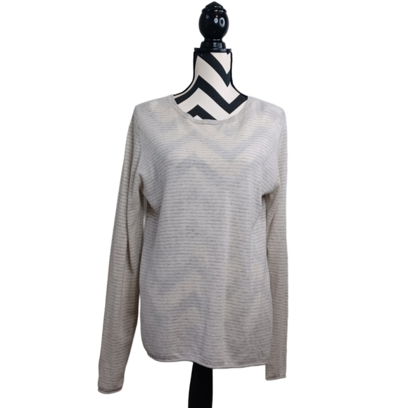 Ply Cashmere Striped 100% Cashmere Sz XL Contemporary Minimalist Neutral Sweater - Picture 1 of 14